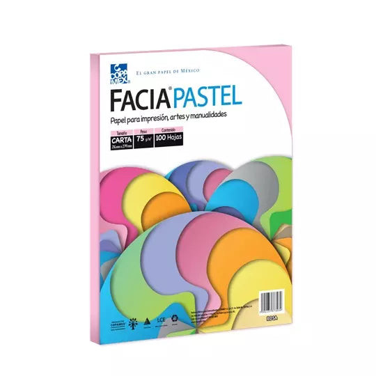 Paquete de hojas de color Facia Pastel t amaño carta color rosa 75gr 100 hojas