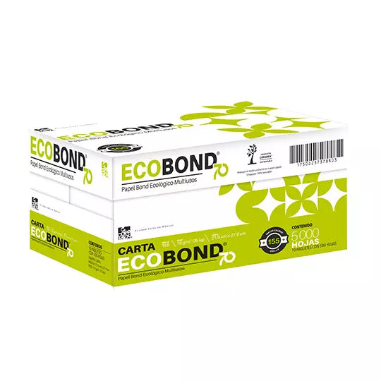 ECOBOND ECOLOGICO CAJA DE PAPEL CARTA 70GR, 95% BLANCURA, CON 5 MILLARES.