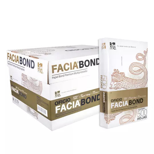 Caja de papel bond Facia tamaño oficio 9 9% de blancura 75gr.