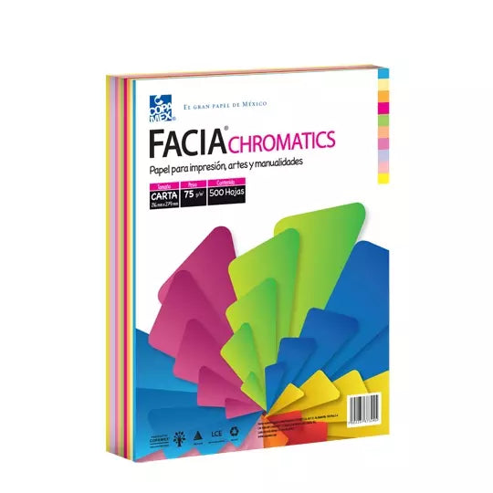 Paquete de hojas de color FaciaChromatic s tamaño carta mix10 colores 75gr 500 hs