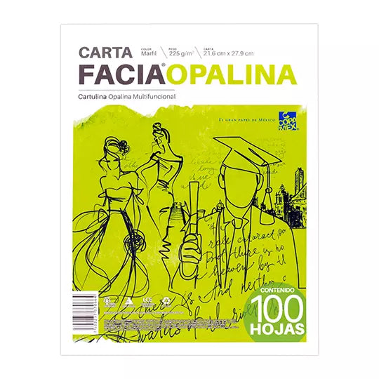Paquete de cartulina opalina marfil 225g r. Facia tamaño carta paquete 100 hs