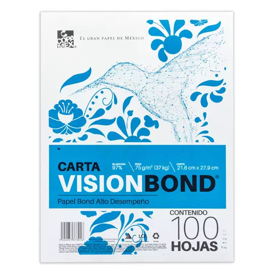 Paquete de papel bond Vision tamaño cart a 97% de blancura 75gr 100 hojas