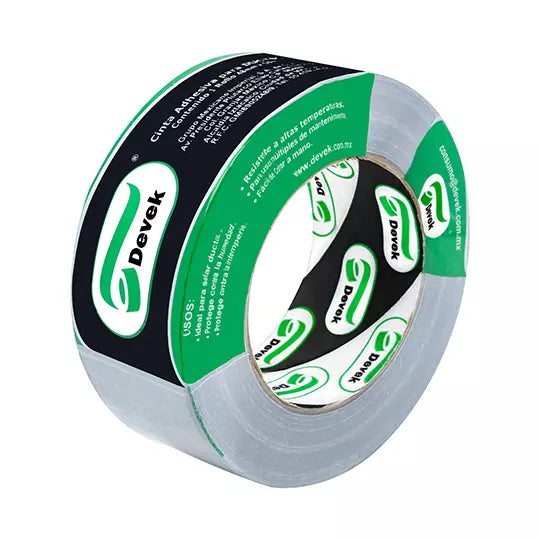 Cinta ducto Devek 48mm x 50 mts color pl ata, polietileno recubierto.
