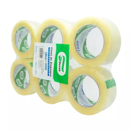 Cinta de empaque transparente Devek 48 m m x 150 m, transparente 6 pz