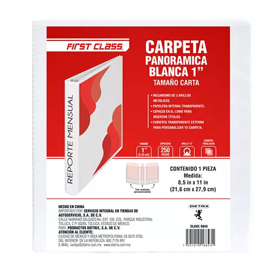 Carpeta de vinil carta DIETRIX 1 pulgada herraje O color blanca con ventana
