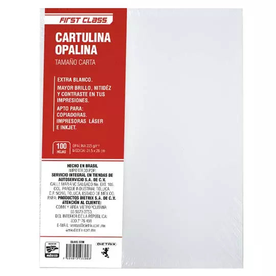 CARTULINA OPALINA DIETRIX 100 HOJAS TAMA ÑO CARTA 225 GR