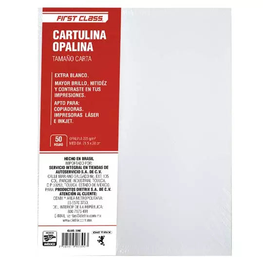 CARTULINA OPALINA DIETRIX 50 HOJAS TAMAÑ O CARTA 225 GR