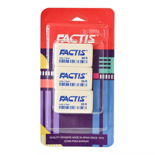 Goma Factis 36R forma rectangular color blanco blíster 3 piezas