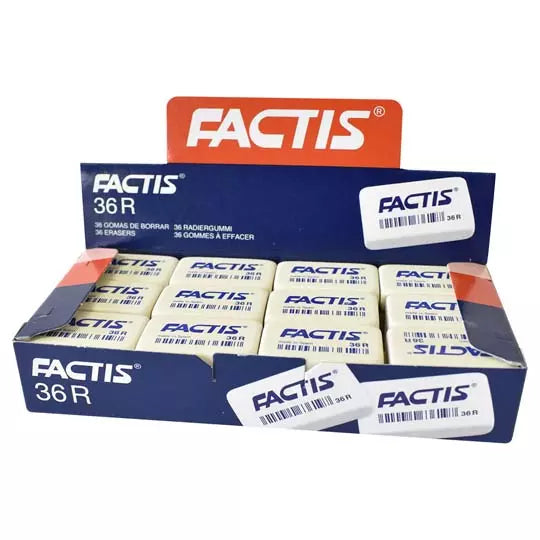 Goma Factis 36RB color blanco caja con 3 6 gomas rectangulares