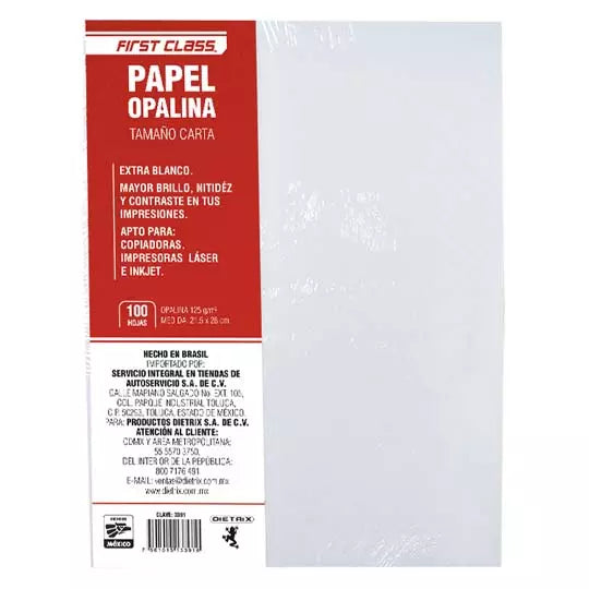 PAPEL OPALINA DIETRIX 100 HOJAS TAMAÑO C ARTA 125 GR