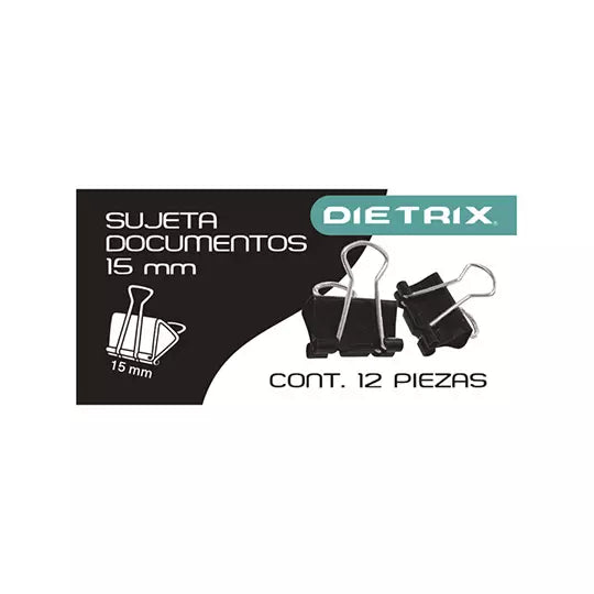 Sujeta documentos Dietrix 15 milimetros 1 blister 12 piezas negro blanco