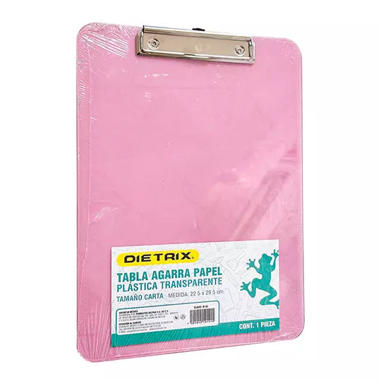 Tabla de plástico agarra papel DIETRIX t amaño carta, colores surtidos con regla
