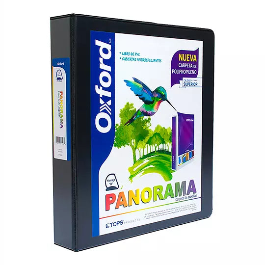 Carpeta panorámica Oxford carta negra he rraje de 1 1/2 pulgadas "O"