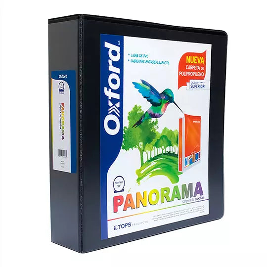 Carpeta panorámica Oxford carta negra he rraje de 2 pulgadas "O"