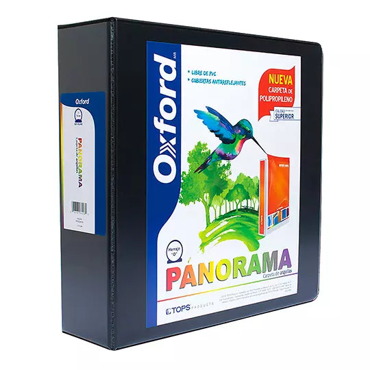 Carpeta panorámica Oxford carta negra he rraje de 3 pulgadas "O"