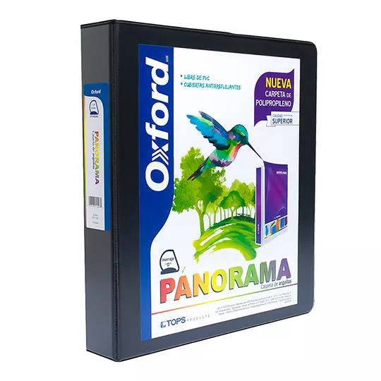 Carpeta panorámica Oxford carta negra he rraje de 1 1/2 pulgadas "D"