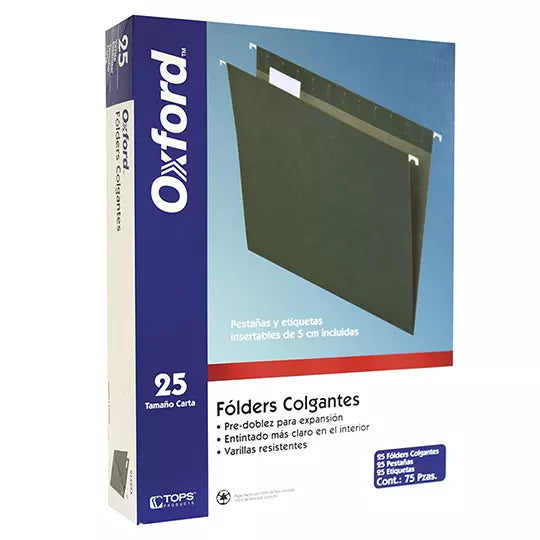 Folder colgante Oxford carta color verde caja con 25 pzas