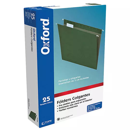 Folder colgante Oxford oficio color verd e caja con 25 pzas