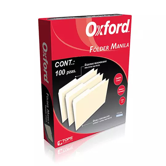 Folder manila Oxford carta color azul ce ja 1/2 caja con 100 pzas