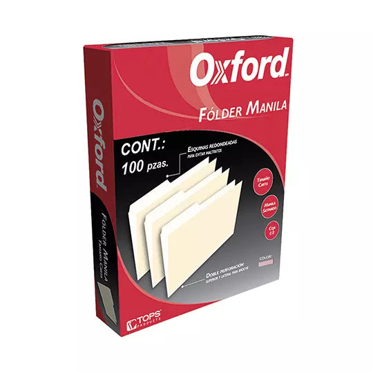 Folder manila Oxford carta color rosa ce ja 1/2 caja con 100 pzas