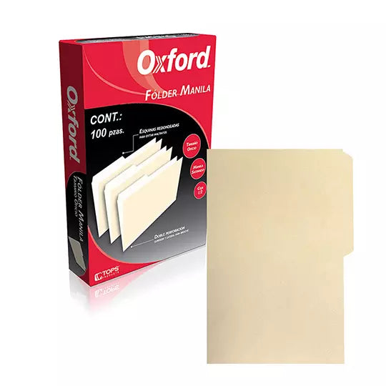 Folder manila Oxford oficio color crema ceja 1/2 caja con 100 pzas