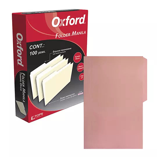 Folder manila Oxford oficio color rosa c eja 1/2 caja con 100 pzas
