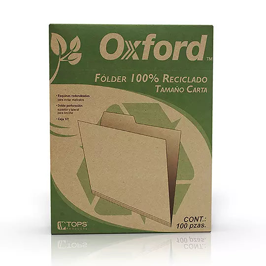Folder kraft Oxford carta ceja 1/2 caja con 100 pzas