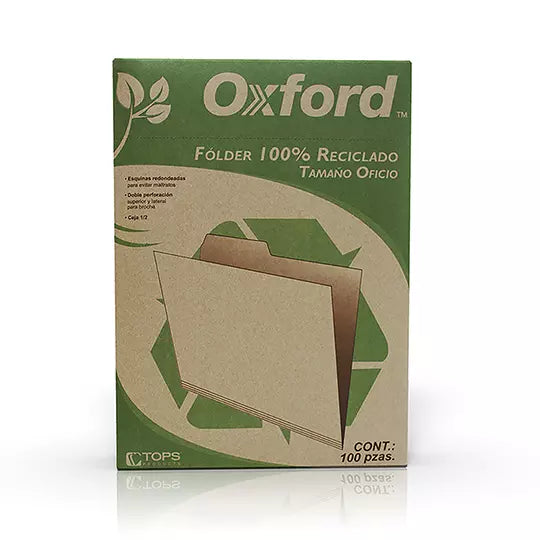 Folder kraft Oxford oficio ceja 1/2 caja con 100 pzas