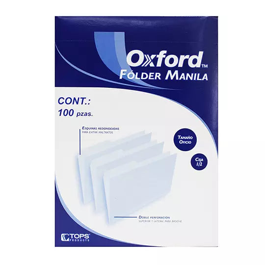 Folder manila Oxford oficio color crema ceja 1/2 caja con 100 pzas