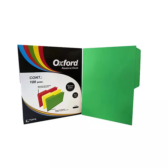 Folder de color Oxford carta color verde ceja 1/2 caja con 100 pzas
