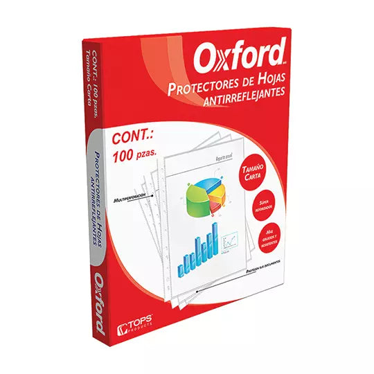 Protector de hojas Oxford carta antirref lejante caja con 100 pzas