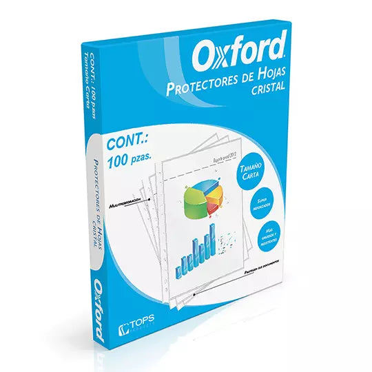 Protector de hojas Oxford carta cristal caja con 100 pzas