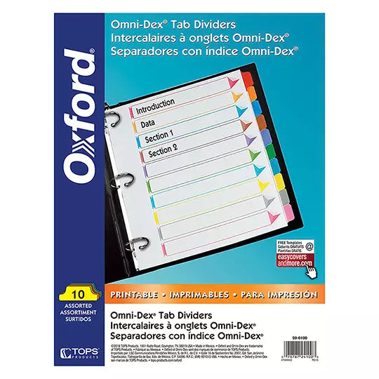 Separador con índice Oxford carta cejas de colores con 10 divisiones