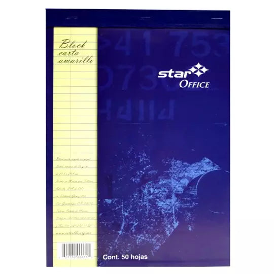 Block tamaño carta amarillo Estrella ray a 50 hojas