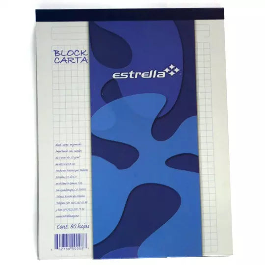 Block tamaño carta Estrella cuadro grand e de 7 mm 80 hojas
