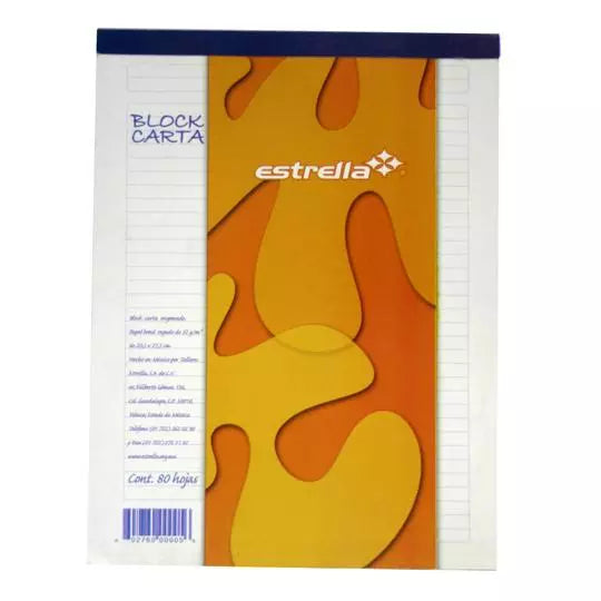 Block tamaño carta Estrella raya 80 hoja s