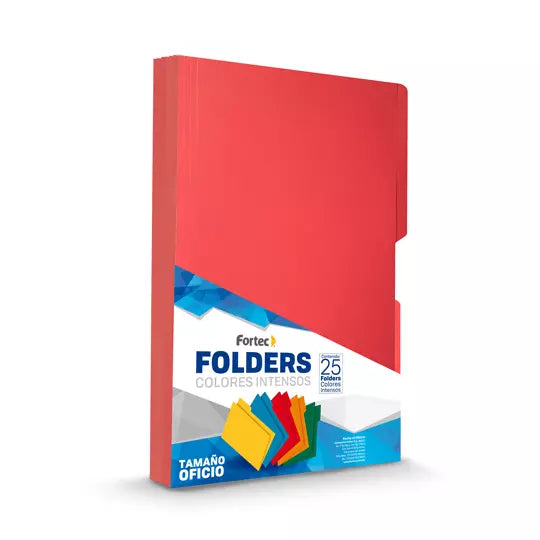 Folder de color intenso Fortec oficio co lor rojo ceja 1/2 caja con 25 pzas