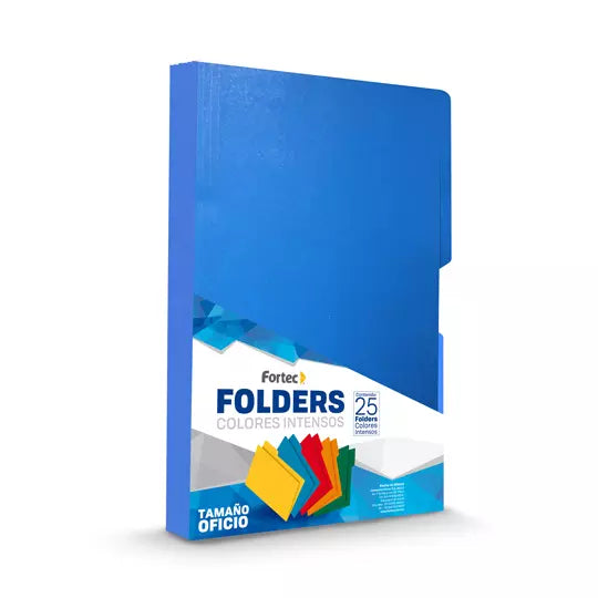 Folder de color intenso Fortec oficio co lor azul rey ceja 1/2 caja con 25 pzas