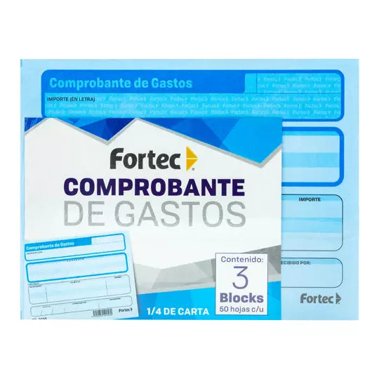 Comprobante de gastos Fortec 1/4 carta 3 blocks con 50 hojas cada uno