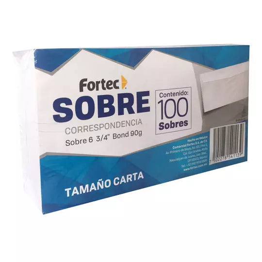 Sobre correspondencia blanco Fortec cart a 6 3/4" caja con 100 piezas
