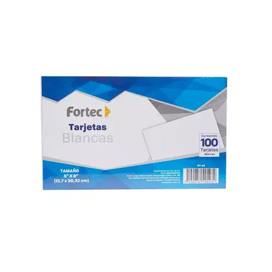 Tarjeta índice Fortec rayada 12.7 x 20.3 2 cm paquete con 100 pzas