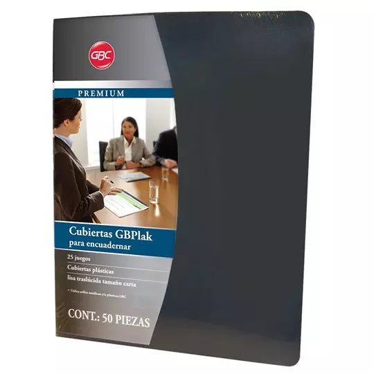 Cubierta plástica tamaño carta GBPlak pr emium GBC color negro