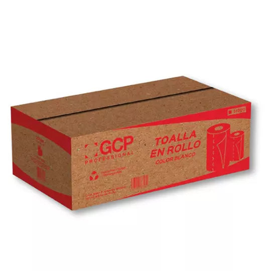 Toalla en rollo blanca GCP Paper con 180 m, caja con 6 bobinas