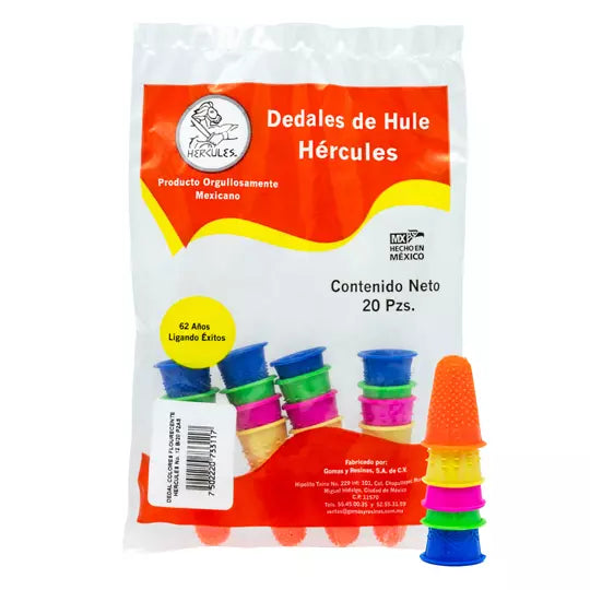 Dedal Hercules de hule no. 12 colores su rtidos. bolsa con 20 piezas