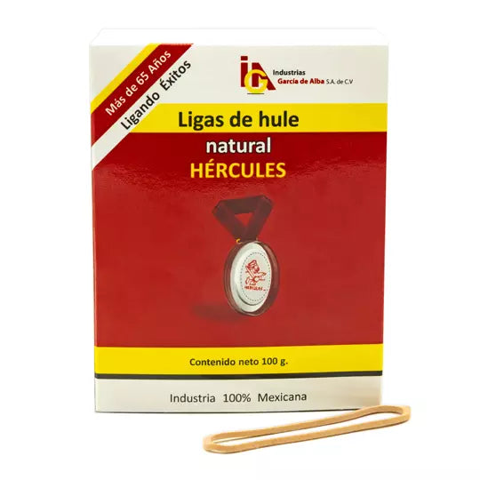 Ligas Hercules de hule natural no. 18 .c aja con 100 gramos