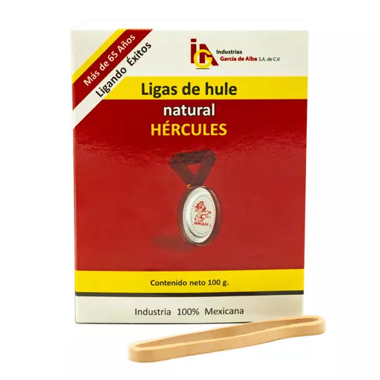 Ligas Hercules de hule natural no. 33 .c aja con 100 gramos