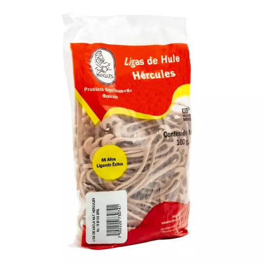 Ligas Hercules de hule natural no. 18. b olsa con 100 gramos, tipo ancla