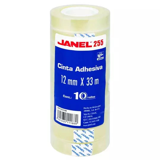 Cinta adhesiva económica línea 255 JANEL 12x33 con 10 piezas