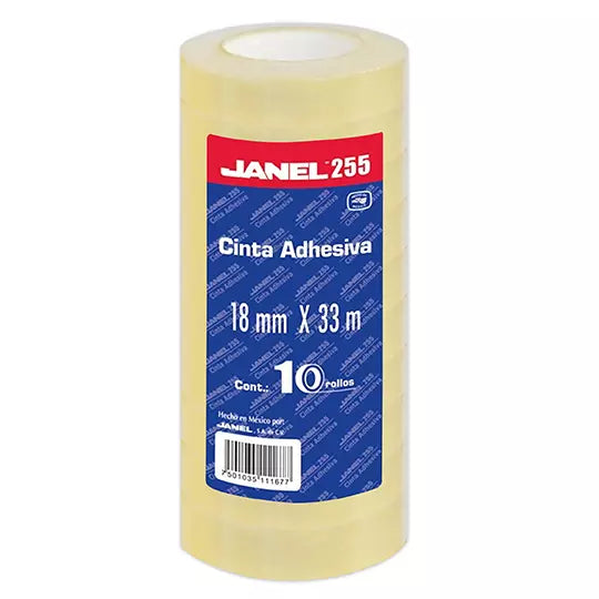 Cinta adhesiva económica línea 255 JANEL 18x33 con 10 piezas
