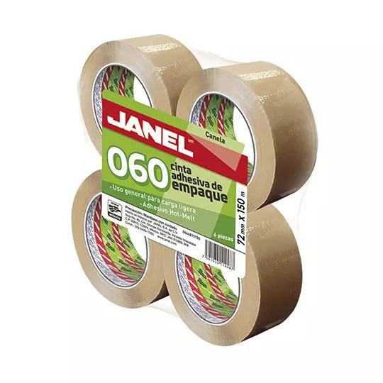 Cinta de empaque línea 060 hot Melt cane la JANEL 72mmx150m 4 piezas